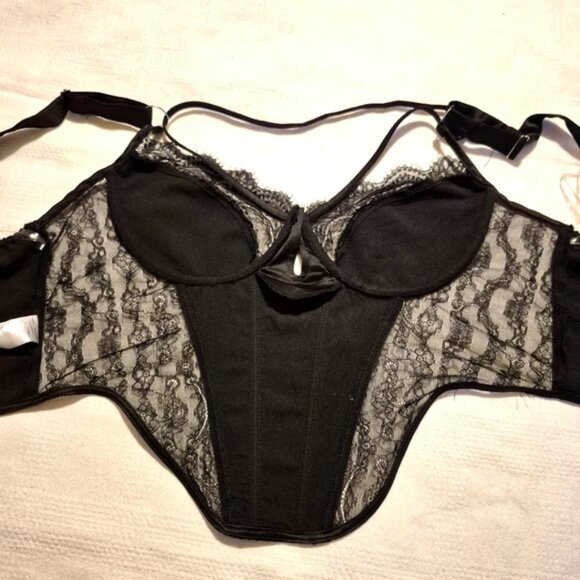 PRETTYLITTLETHING women's size 12 black satin mix thick strap corset New - Picture 5 of 9